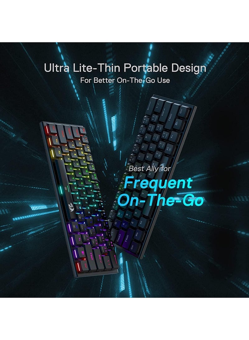 لوحة مفاتيح الألعاب الميكانيكية Redragon K614 Anivia PRO RGB - مفتاح أحمر منخفض المستوى - لاسلكي/بلوتوث/سلكي (أسود) - Image 2