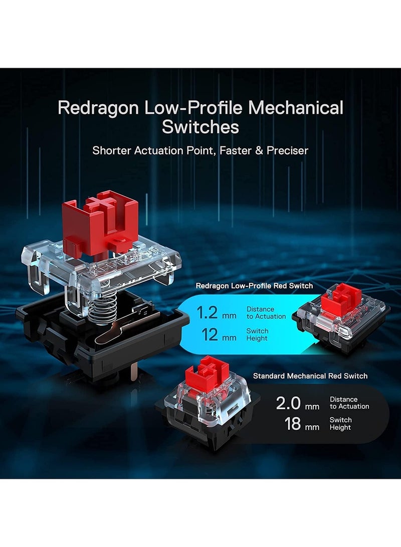 لوحة مفاتيح الألعاب الميكانيكية Redragon K614 Anivia PRO RGB - مفتاح أحمر منخفض المستوى - لاسلكي/بلوتوث/سلكي (أسود) - Image 4