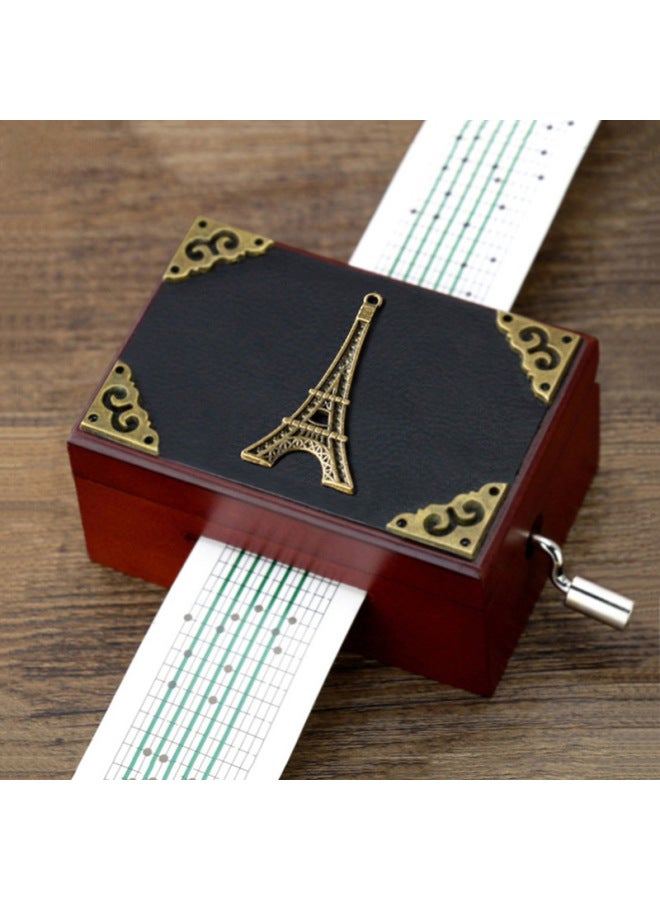 Flying Song 15/30 Tone Hand-cranked Paper Tape Music Box Vintage Wooden Diy Harmonica Box Creative Gift Diy-Color:05  Hollow Classical Red-Dimensions:1 - Image 4