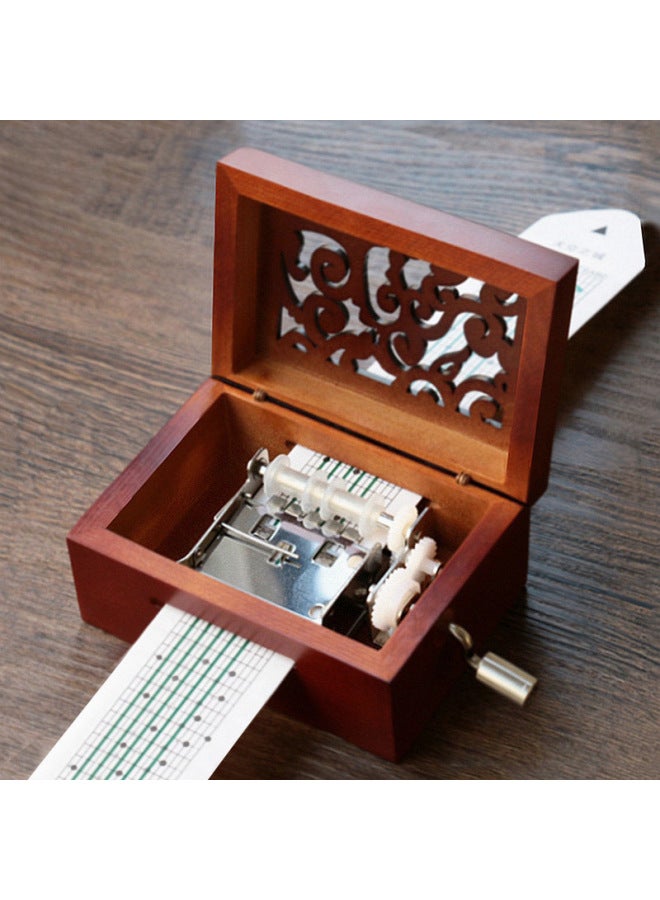 Flying Song 15/30 Tone Hand-cranked Paper Tape Music Box Vintage Wooden Diy Harmonica Box Creative Gift Diy-Color:05  Hollow Classical Red-Dimensions:1 - Image 3