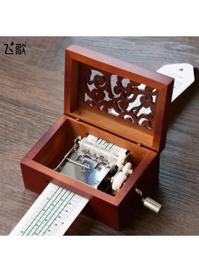 Flying Song 15/30 Tone Hand-cranked Paper Tape Music Box Vintage Wooden Diy Harmonica Box Creative Gift Diy-Color:05  Hollow Classical Red-Dimensions:1 - Image 1