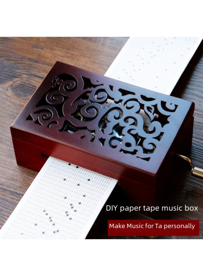 Flying Song 15/30 Tone Hand-cranked Paper Tape Music Box Vintage Wooden Diy Harmonica Box Creative Gift Diy-Color:05  Hollow Classical Red-Dimensions:1 - Image 2