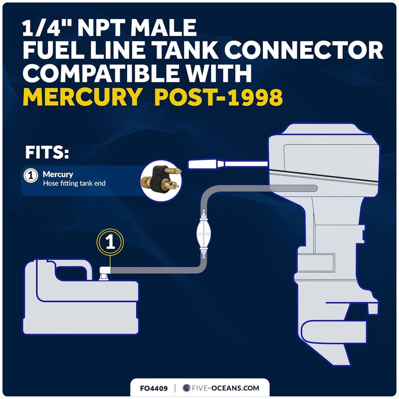Five Oceans Brass 1/4” NPT Male Connector for Mercury Fuel Tank Connection - Image 2