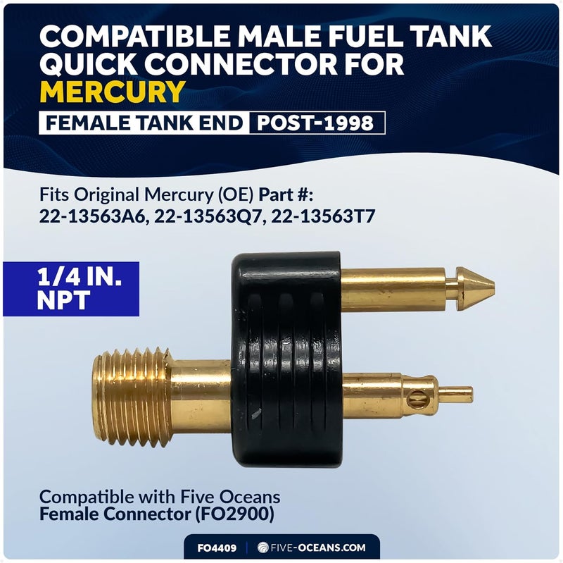 Five Oceans Brass 1/4” NPT Male Connector for Mercury Fuel Tank Connection - Image 3