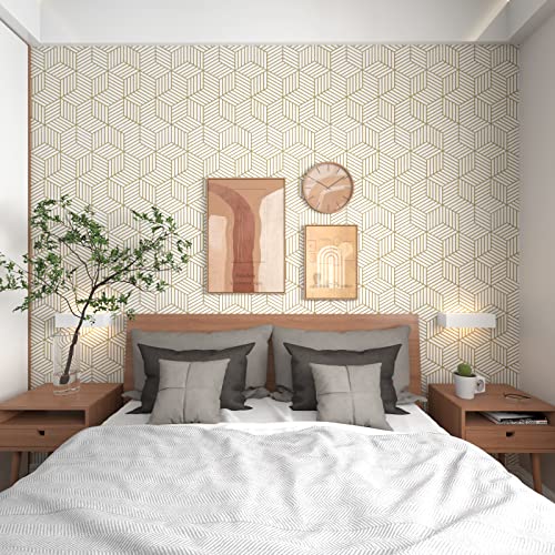 MelunMer Geometric Peel and Stick Wallpaper Gold 118In L 17.7In W Self Adhesive Removable Wallpaper for Bedroom/Bathroom Waterproof Modern Contact Paper for Cabinets Gold Contact Paper Shelf Liner - Image 2