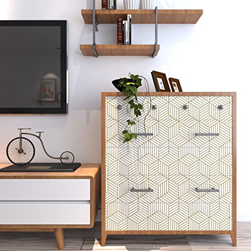 MelunMer Geometric Peel and Stick Wallpaper Gold 118In L 17.7In W Self Adhesive Removable Wallpaper for Bedroom/Bathroom Waterproof Modern Contact Paper for Cabinets Gold Contact Paper Shelf Liner - Image 5
