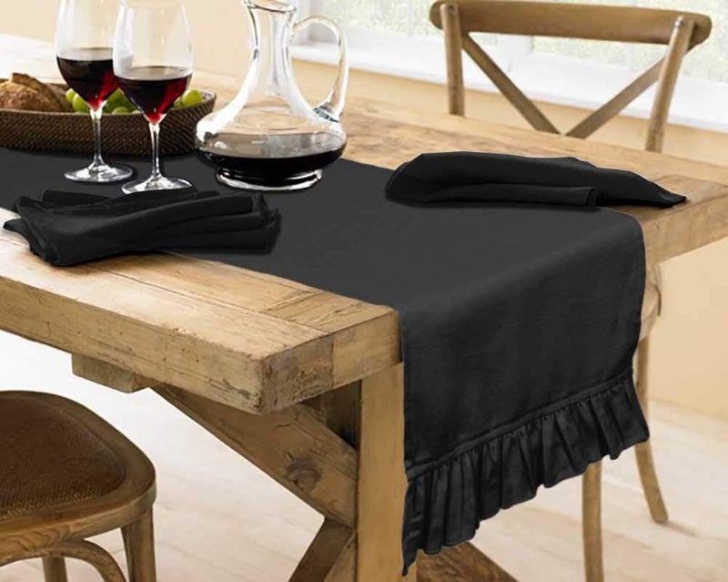 Vargottam Black Home Decor Kitchen Table Decor Home Frill Table Runner-14 x 36 Inch - Image 3