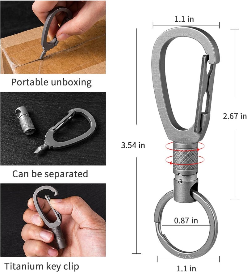 FEGVE Titanium Quick Release Keychain Clip and 28mm Key Ring, Detachable Keychain Lock Design, Rotating key Holder Clip for Men - Image 2