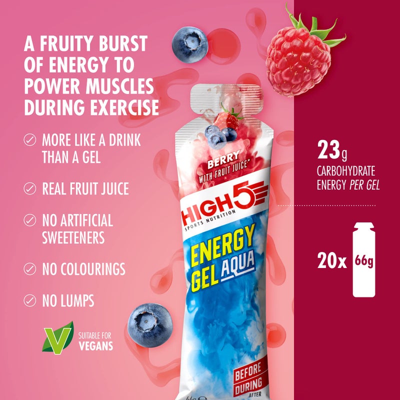High5 Energy Gel Aqua - Quick Release Sports Gels to Power Muscles for Peak Performance - Natural Fruit Juice & Caffeine-Free - Energy Boost for Running, Cycling and Endurance (Berry, 20 x 66g) - Image 2