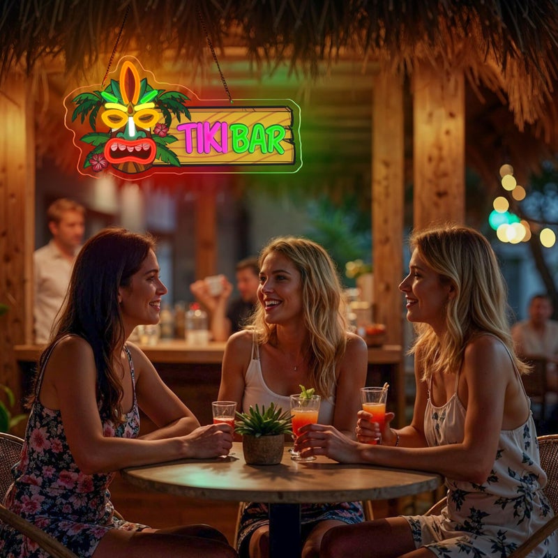 VIKLIU Tiki Bar Neon Sign Dimmabel Tiki Bar Neon Light for Aloha Hawaii Tropical Birthday USB Powered Led Light Sign for Man Cave Decor Hawaiian Luau Party Decoration - Image 4