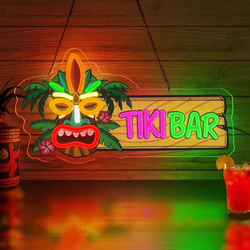VIKLIU Tiki Bar Neon Sign Dimmabel Tiki Bar Neon Light for Aloha Hawaii Tropical Birthday USB Powered Led Light Sign for Man Cave Decor Hawaiian Luau Party Decoration - Image 1