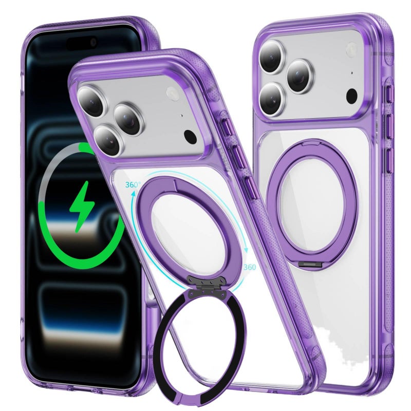 غطاء MagSafe بAcrylic لـ iPhone 15 / 15 Plus / 15 Pro / 15 Pro Max مع حماية من السقوط وحامل قائم مع مقاوم للصدمات مع مغناطيس قوي مع تصميم ثنائي اللون باللون بنفسجي مغناطيسي بوظيفة. - Layan Lure - Image 1
