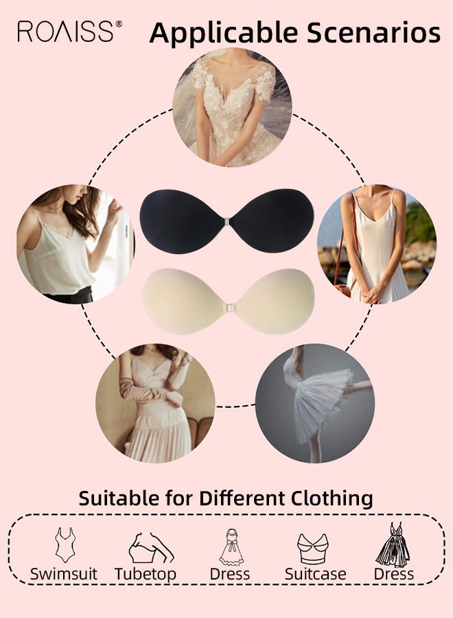 roaiss Women's 2-Pack Round Chest Stickers Invisible Strapless Push up Bra Reusable Ladies Breathable Sticky Bras for Deep V Dresses and Daily Wear Individually Packed Zipper Box - Image 4