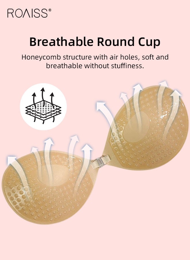 roaiss Women's 2-Pack Round Chest Stickers Invisible Strapless Push up Bra Reusable Ladies Breathable Sticky Bras for Deep V Dresses and Daily Wear Individually Packed Zipper Box - Image 2