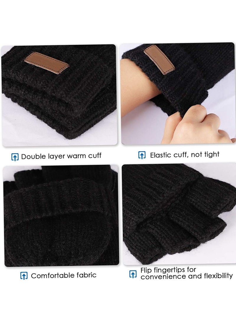 Warm Convertible Wool Mittens for Men & Women - Thermal Knit Flip Top Gloves for Cold Weather, Perfect for Winter Outdoor Activities - Image 2
