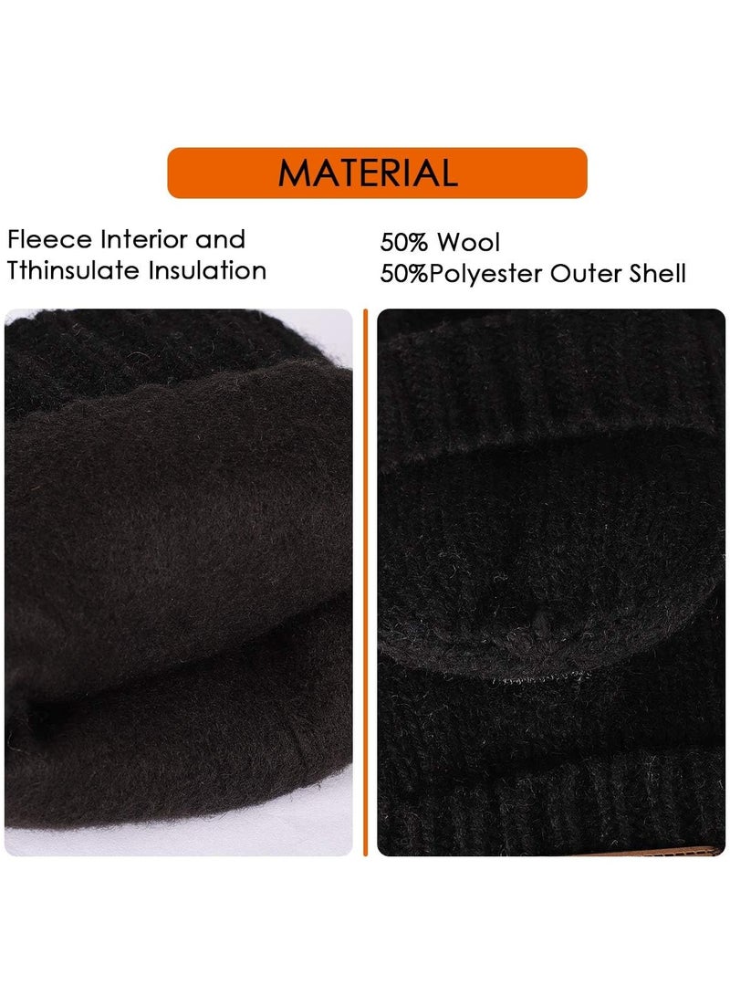 Warm Convertible Wool Mittens for Men & Women - Thermal Knit Flip Top Gloves for Cold Weather, Perfect for Winter Outdoor Activities - Image 4