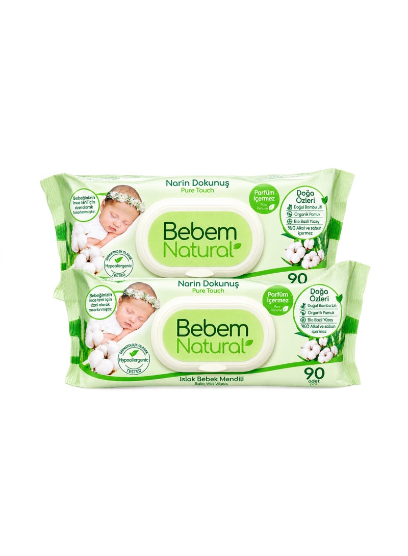 Bebem Natural Baby Wet Wipes, Perfume-Free, Alcohol-Free, 2 Packs (180 Wipes) - Image 2