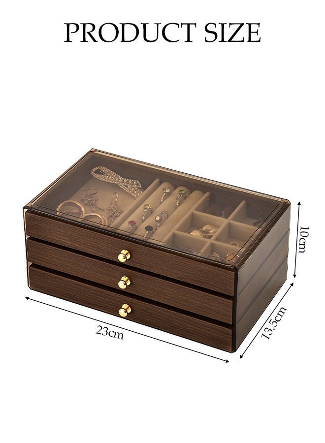 DUNISO Jewelry Organizer Box，Wooden Jewelry Box with 3 Drawers，Multi-functional Jewellery Storage Box，for Earring, Bangle, Bracelet, Necklace and Rings - Image 2