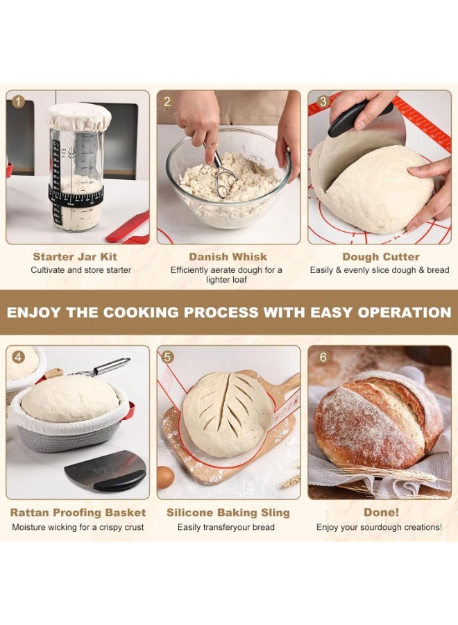 Arabest Bread Baking Supplies, Banneton Bread Proofing Basket, 10 Inch Oval & Round Bread Baskets with Liners & Covers, Sourdough Starter Kit - Image 3