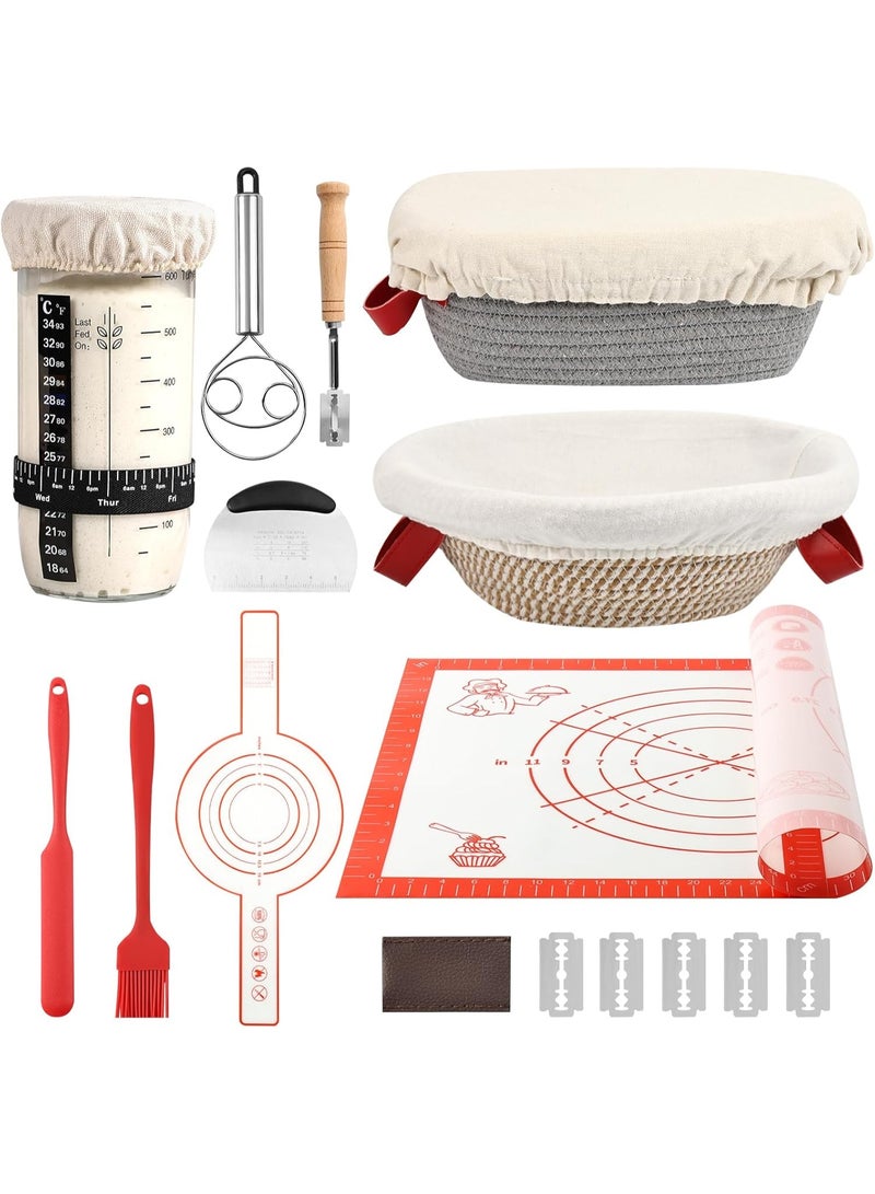 Arabest Bread Baking Supplies, Banneton Bread Proofing Basket, 10 Inch Oval & Round Bread Baskets with Liners & Covers, Sourdough Starter Kit - Image 1