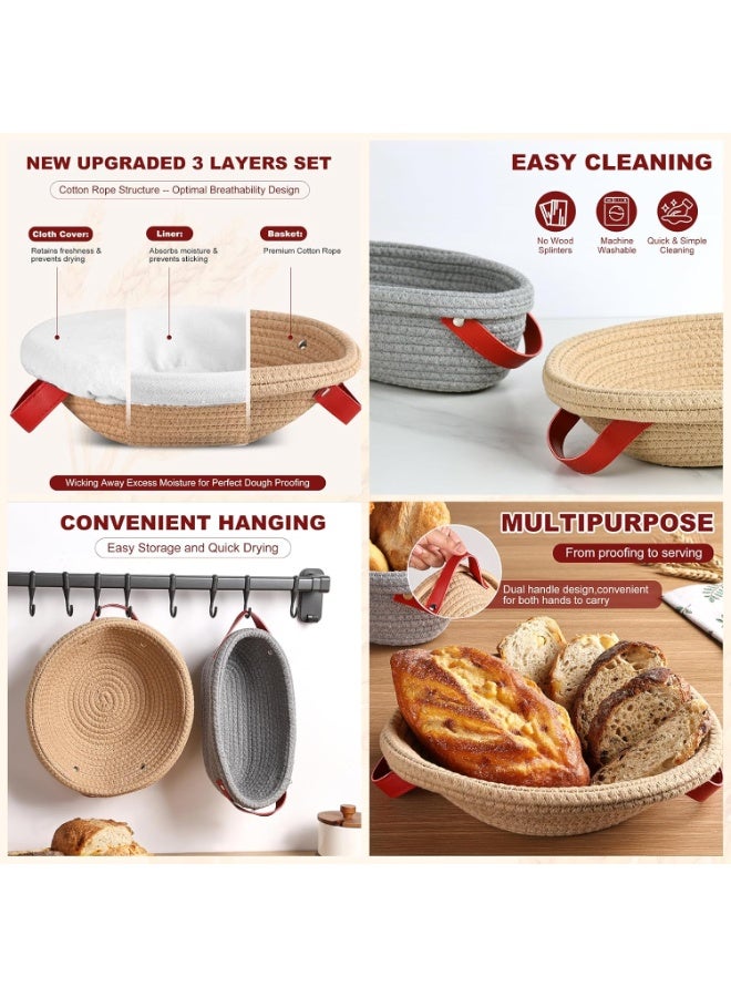 Arabest Bread Baking Supplies, Banneton Bread Proofing Basket, 10 Inch Oval & Round Bread Baskets with Liners & Covers, Sourdough Starter Kit - Image 4
