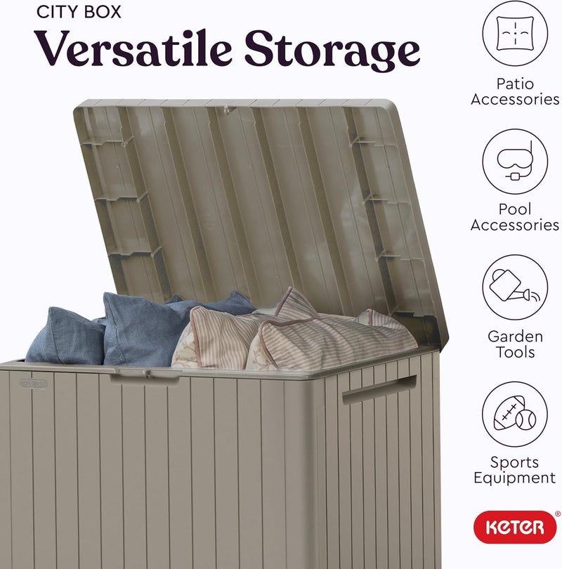 Keter City 30 Gallon Resin Outdoor Storage Box and Patio Furniture Side Table for Pool and Garden Accessories, Beige - Image 5