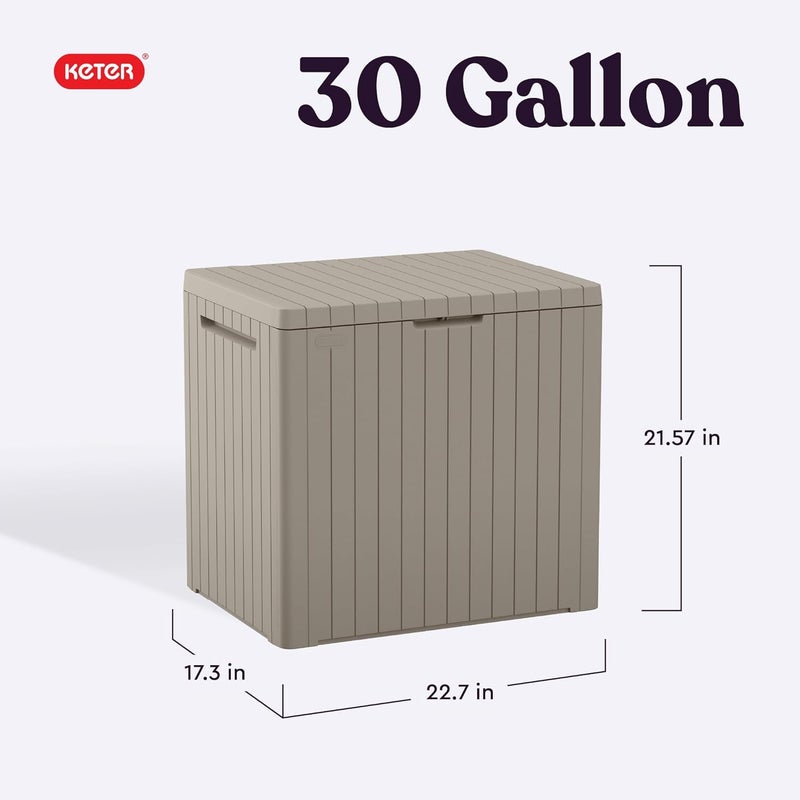Keter City 30 Gallon Resin Outdoor Storage Box and Patio Furniture Side Table for Pool and Garden Accessories, Beige - Image 2