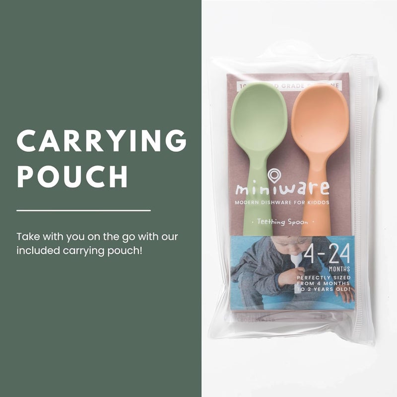 Miniware Silicone Baby Spoon for Training - BPA Free Baby Utensils - Baby Spoons Self Feeding 6 Months | 100% Food Grade Silicone - Modern & Dishwasher Safe | Dishwasher Safe (Pistachio & Toffee) - Image 4