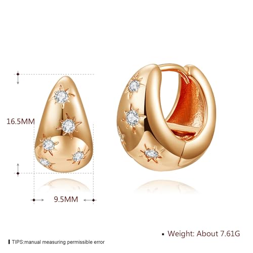 WSKFLY Gold Chunky Hoop Earrings for Women Dainty 14K Gold Plated Cubic Zirconia Earrings Trendy Simple Lightweight Hypoallergenic Jewelry Gifts (North Star Hoop) - Image 2