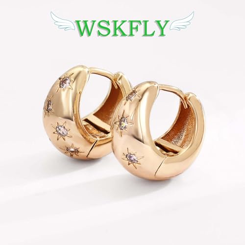 WSKFLY Gold Chunky Hoop Earrings for Women Dainty 14K Gold Plated Cubic Zirconia Earrings Trendy Simple Lightweight Hypoallergenic Jewelry Gifts (North Star Hoop) - Image 5