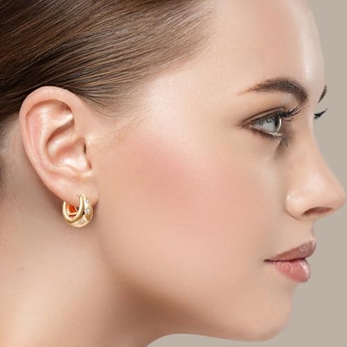 WSKFLY Gold Chunky Hoop Earrings for Women Dainty 14K Gold Plated Cubic Zirconia Earrings Trendy Simple Lightweight Hypoallergenic Jewelry Gifts (North Star Hoop) - Image 3