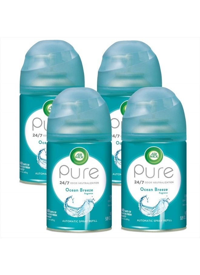 Air Wick - Pure Freshmatic 4 Refills Automatic Spray, Ocean Breeze, Air Freshener, Essential Oil, Odor Neutralization, Packaging May Vary, 5.89 oz, Pack of 4 - Image 1