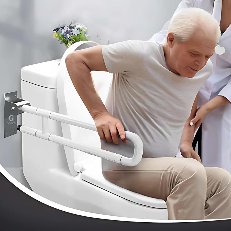 GOEKA Stainless Steel 304 Flip-Up Grab Bar (24 Inch) | Anti-Slip Bathroom Grab Bar for Senior Citizens & Elderly | Space-Saving Grab Handle for Toilet, Shower & Bedside Safety - Image 1