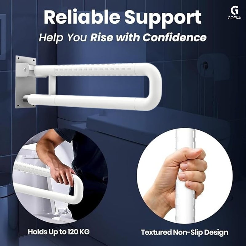 GOEKA Stainless Steel 304 Flip-Up Grab Bar (24 Inch) | Anti-Slip Bathroom Grab Bar for Senior Citizens & Elderly | Space-Saving Grab Handle for Toilet, Shower & Bedside Safety - Image 3