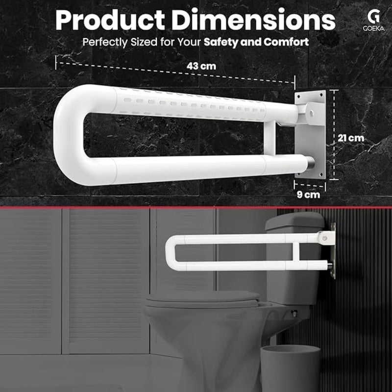 GOEKA Stainless Steel 304 Flip-Up Grab Bar (24 Inch) | Anti-Slip Bathroom Grab Bar for Senior Citizens & Elderly | Space-Saving Grab Handle for Toilet, Shower & Bedside Safety - Image 4