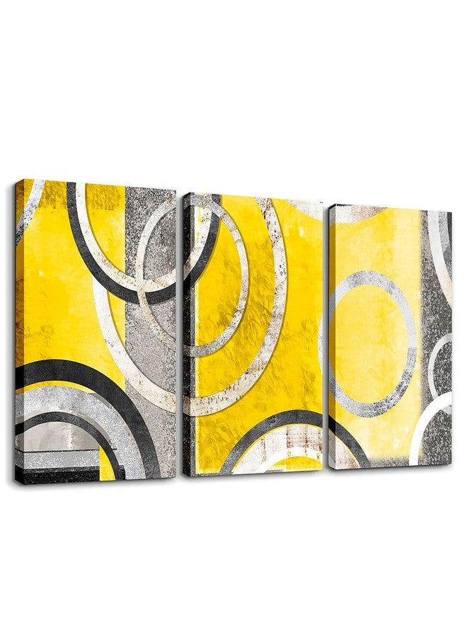 Feelyou Yellow Gray Circle Picture Wall Decor Retro Swirls Canvas Wall Art for Living Room Bedroom Swirls Canvas Wall Art for Living Room Bedroom Kids Boys Girls Geometric Wall Painting - Image 1
