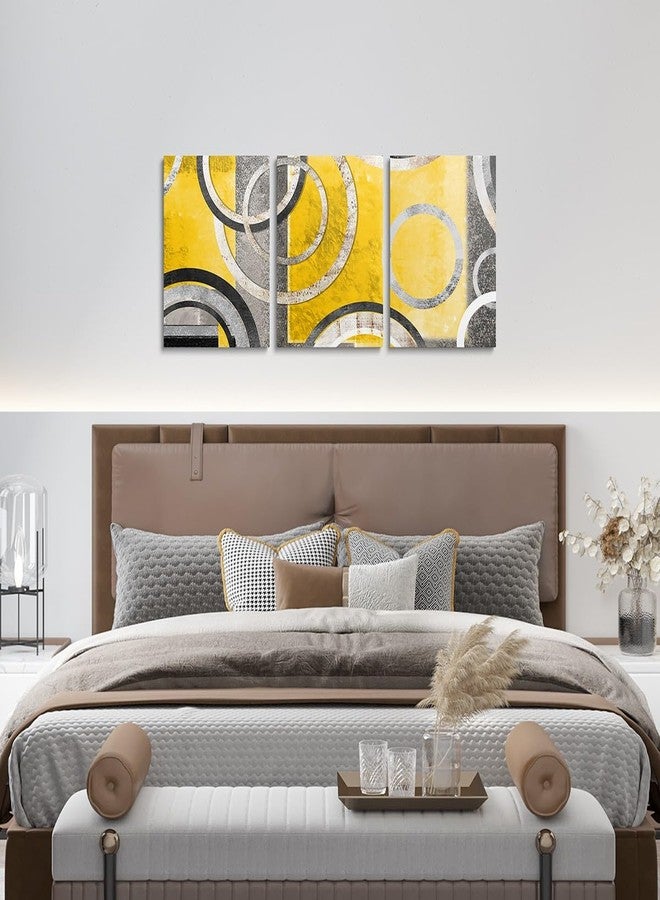 Feelyou Yellow Gray Circle Picture Wall Decor Retro Swirls Canvas Wall Art for Living Room Bedroom Swirls Canvas Wall Art for Living Room Bedroom Kids Boys Girls Geometric Wall Painting - Image 4
