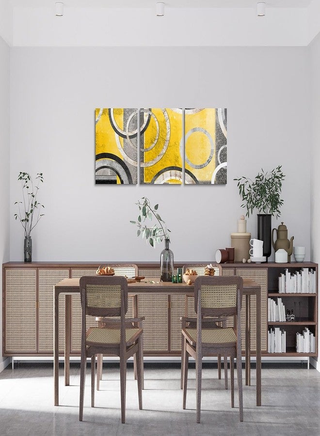 Feelyou Yellow Gray Circle Picture Wall Decor Retro Swirls Canvas Wall Art for Living Room Bedroom Swirls Canvas Wall Art for Living Room Bedroom Kids Boys Girls Geometric Wall Painting - Image 2