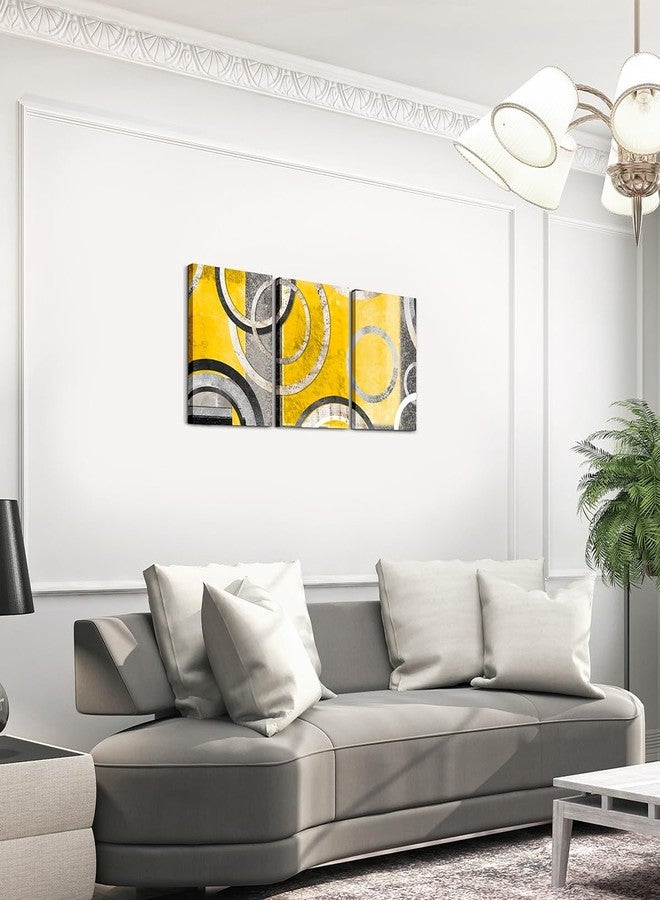Feelyou Yellow Gray Circle Picture Wall Decor Retro Swirls Canvas Wall Art for Living Room Bedroom Swirls Canvas Wall Art for Living Room Bedroom Kids Boys Girls Geometric Wall Painting - Image 3