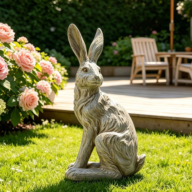 DiliComing Outdoor Rabbit Garden Statue 12 Inch Large Easter Bunny Decor Grey Resin Animal Sculpture for Home Lawn Yard Decorations Womens Gifts - Image 2