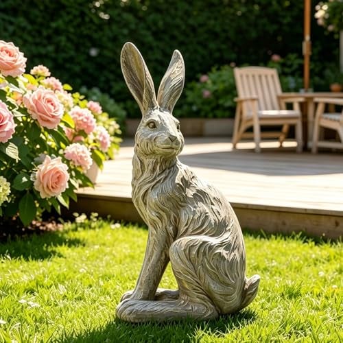 DiliComing Outdoor Rabbit Garden Statue 12 Inch Large Easter Bunny Decor Grey Resin Animal Sculpture for Home Lawn Yard Decorations Womens Gifts - Image 1
