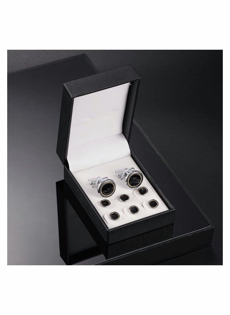 SYOSI Cufflinks & Studs Set (1Pair Cufflinks & 3Pair Tuxedo Studs) Mens Jewelry Kit with Gift Box, Silver Cufflinks for Men & Dress Shirt Studs, Wedding Anniversary Gift Valentines Gifts for Him  - Image 3