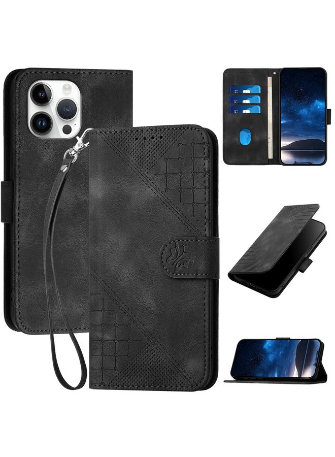 S-TOP Case For iPhone 13 Pro Max YX0080 Grid Butterfly Embossed Pattern Flip Leather Phone Case with Lanyard - Image 1