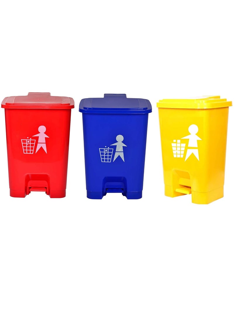 Dhwani Enterprise DHWANI ENTERPRISE Plastic Pedal Garbage Waste Dustbin 30 LTR Blue Red Yellow Pack Of 3 WITH CHECK DUSTER CLOTH FREE  - Image 1