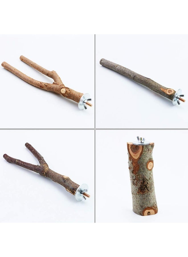 4 Pack Natural Wood Bird Perch Parrot Stand Branches Fork Toys,Pet Bird Cage Wooden Hanging Perch Platform Hammock Swing Toy for Small Parakeets,Budgies,Cockatiels,Conures,Macaws,Finches - Image 4
