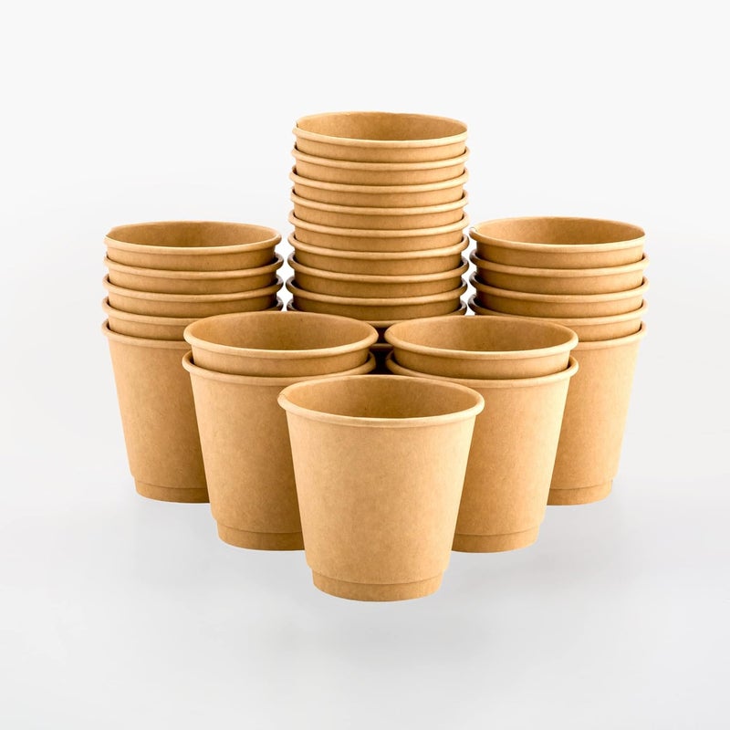 Restaurantware 500-CT Disposable Kraft 8-oz Hot Beverage Cups with Double Wall Design: No Need for Sleeves - Perfect for Cafes - Eco Friendly Recyclable Paper - Insulated - Wholesale Takeout Coffee Cup - Image 1