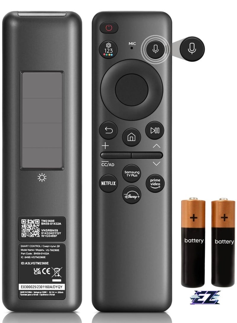PopZa Solar Powered Voice Remote Control Compatible with Samsung BN59-01432A Neo QLED 8K HDR Smart TV (Full Screen) with battery - Image 1