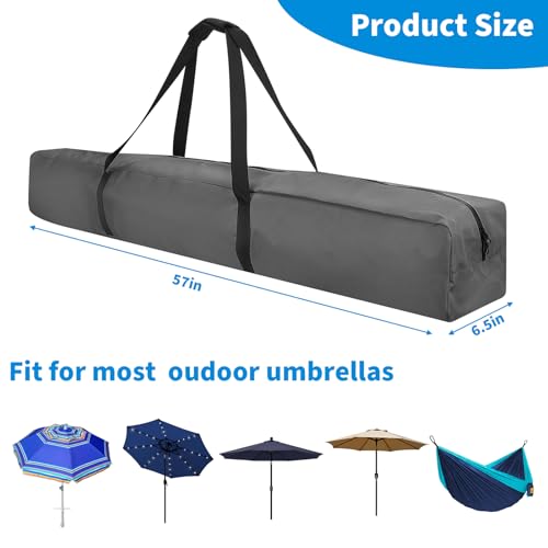 Xxerciz 57 Inch Carry Bag for 9ft Folding Beach Umbrella 600D Waterproof Patio Umbrella Covers Outdoor Heavy Duty Bag for Blissun Sunnyglade Sunshine Tempera Patio Umbrella Storage Gray - Image 3