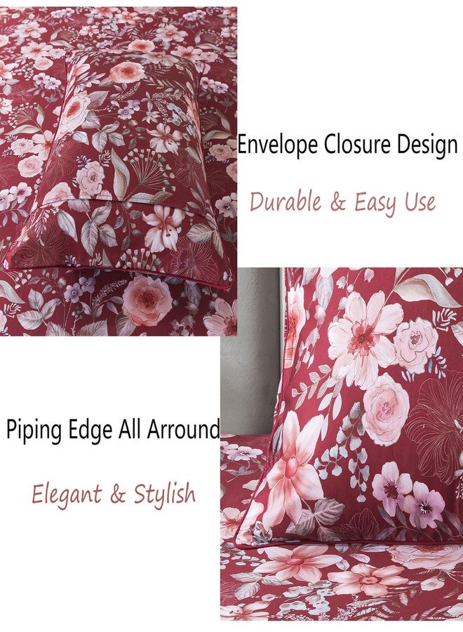 فادفاي طقم ملاءات FADFAY الزهرية، مقاس كوين، بتصميم زهور حمراء عتيقة، ووردة وردية أنيقة، وملاءات أنيقة بنقشة الفاوانيا، مناسب لغرف النوم الريفية، عدد الخيوط 800، قطن مصري 100%، ملاءة ناعمة ذات جيب عميق، 4 قطع، مقاس كوين - Image 5