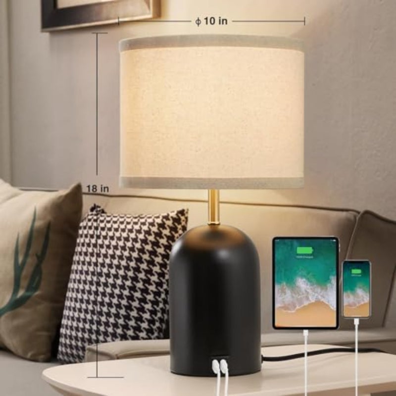 مصباح طاولة للتحكم باللمس، مصباح بجانب السرير حديث مع منفذي USB، مصباح منضدة ذهبي وأسود قابل للتعتيم مع غطاء من القماش ومصابيح LED متضمنة لغرفة المعيشة وغرفة النوم والمكتب، عبوة واحدة - Image 5